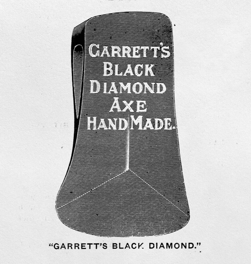 Catalog illustration of Garrett's Black Diamond Axe by Welland Vale from 1923