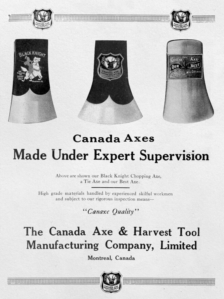 Canada Axe & Harvest Tool Company advertising 1922