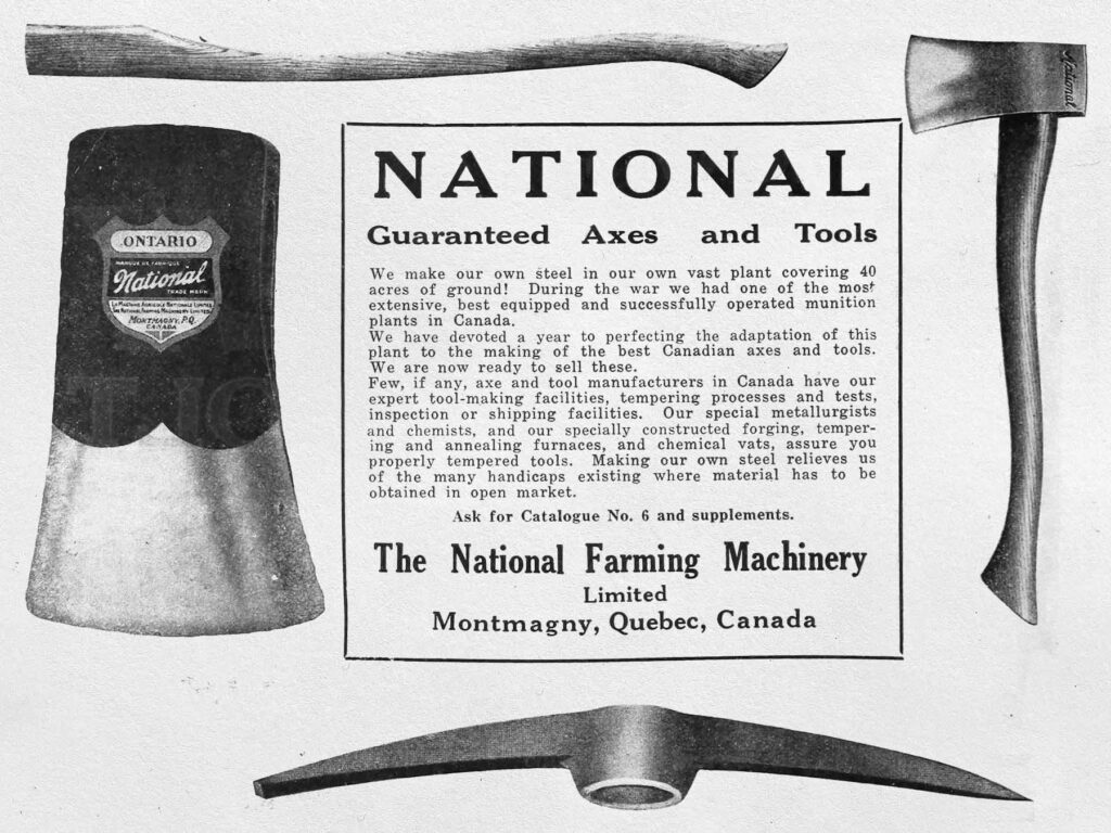 National Farming Machinery Limited Advertisement for Axes 1922