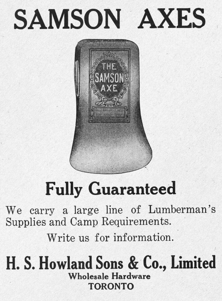 Early ad for a Howland's Samson Axe